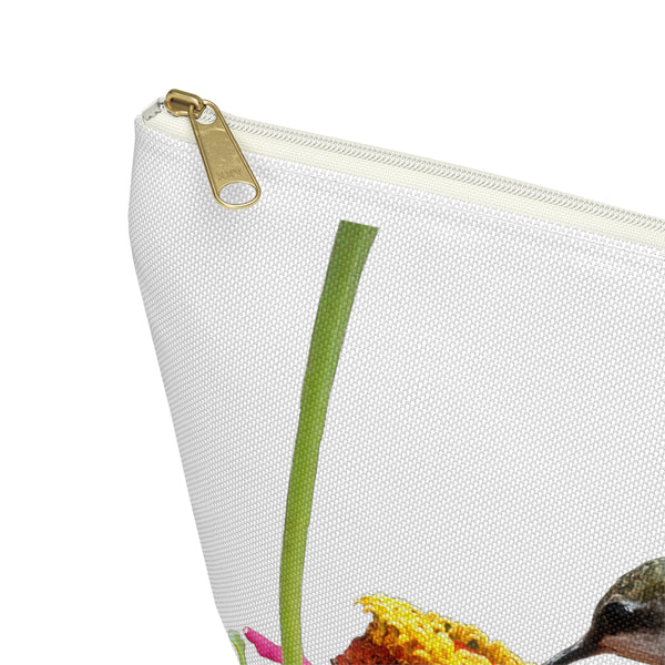 Hummingbird Zinnia Sip White Accessory Pouch w T-bottom