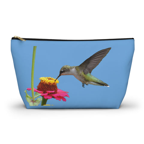 Hummingbird Zinnia Sip Light Blue Accessory Pouch w T-bottom