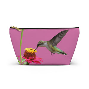 Hummingbird Zinnia Sip Neat Pink Accessory Pouch w T-bottom