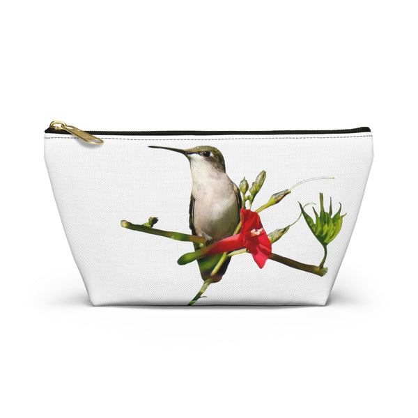 Hummingbird Red Bloom White Accessory Pouch w T-bottom