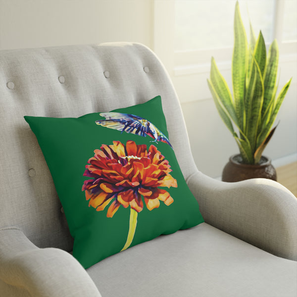 Hummingbird Wings Up Green Cushion