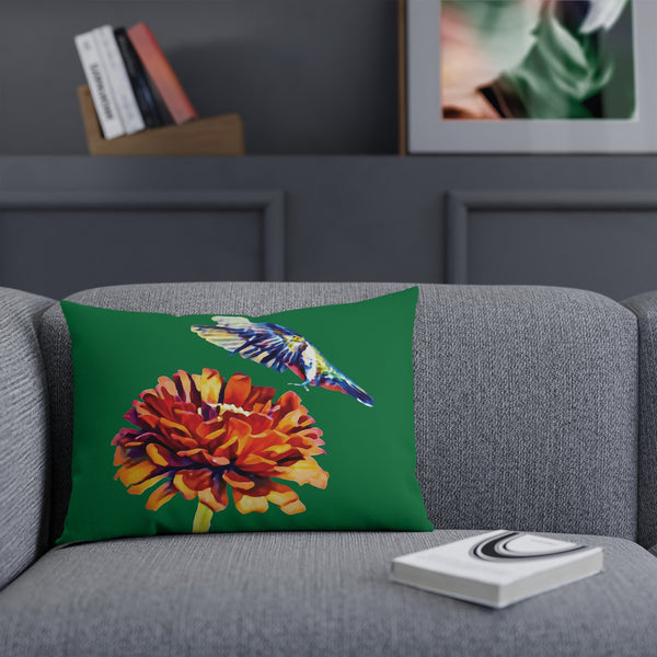 Hummingbird Wings Up Green Cushion