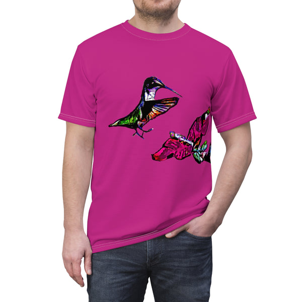 Unisex Cut & Sew Hummingbird Bounce Neat Pink Tee (AOP 1)