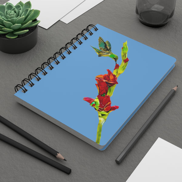 Hummingbird Gladiolus Standing Light Blue Spiral Bound Journal