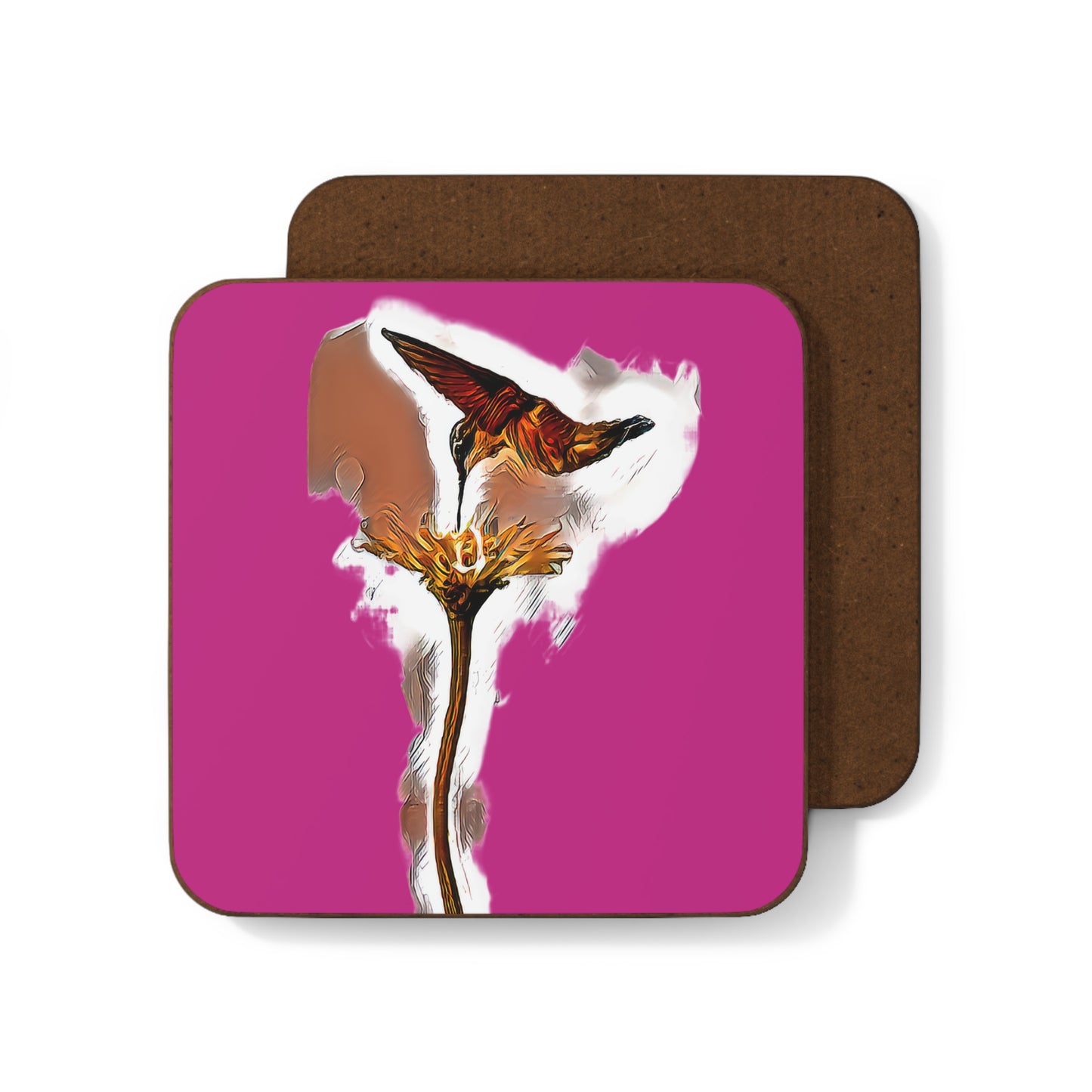 Hummingbird Flame Neat Pink Hardboard Back Coaster