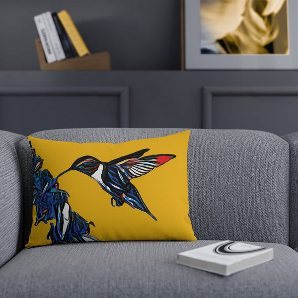 Hummingbird Blue Stick Yellow Cushion