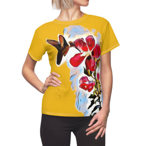 Women's Cut & Sew Hummingbird Red Rosa Yellow Tee (AOP 1)