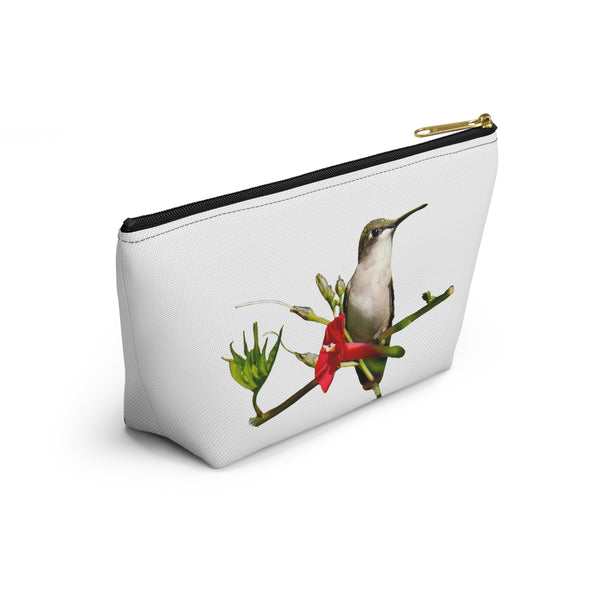 Hummingbird Red Bloom White Accessory Pouch w T-bottom