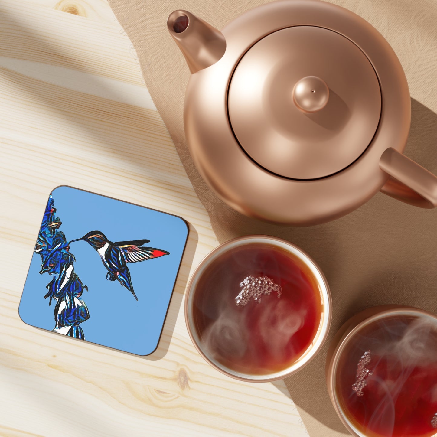 Hummingbird Blue Stick Light Blue Hardboard Back Coaster