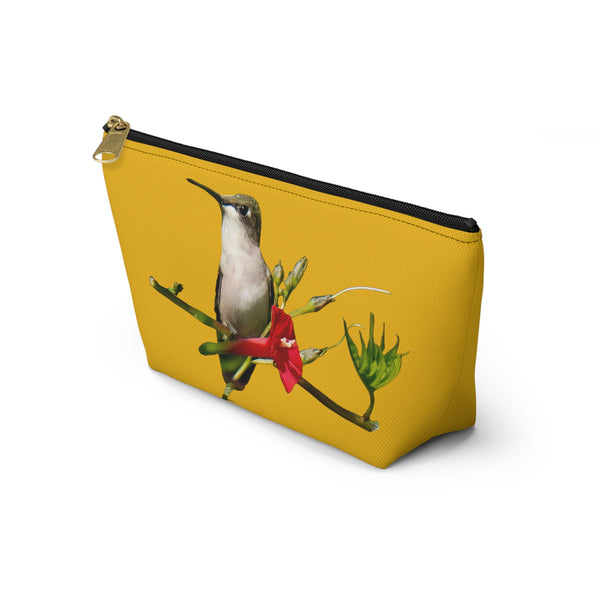 Hummingbird Red Bloom Yellow Accessory Pouch w T-bottom