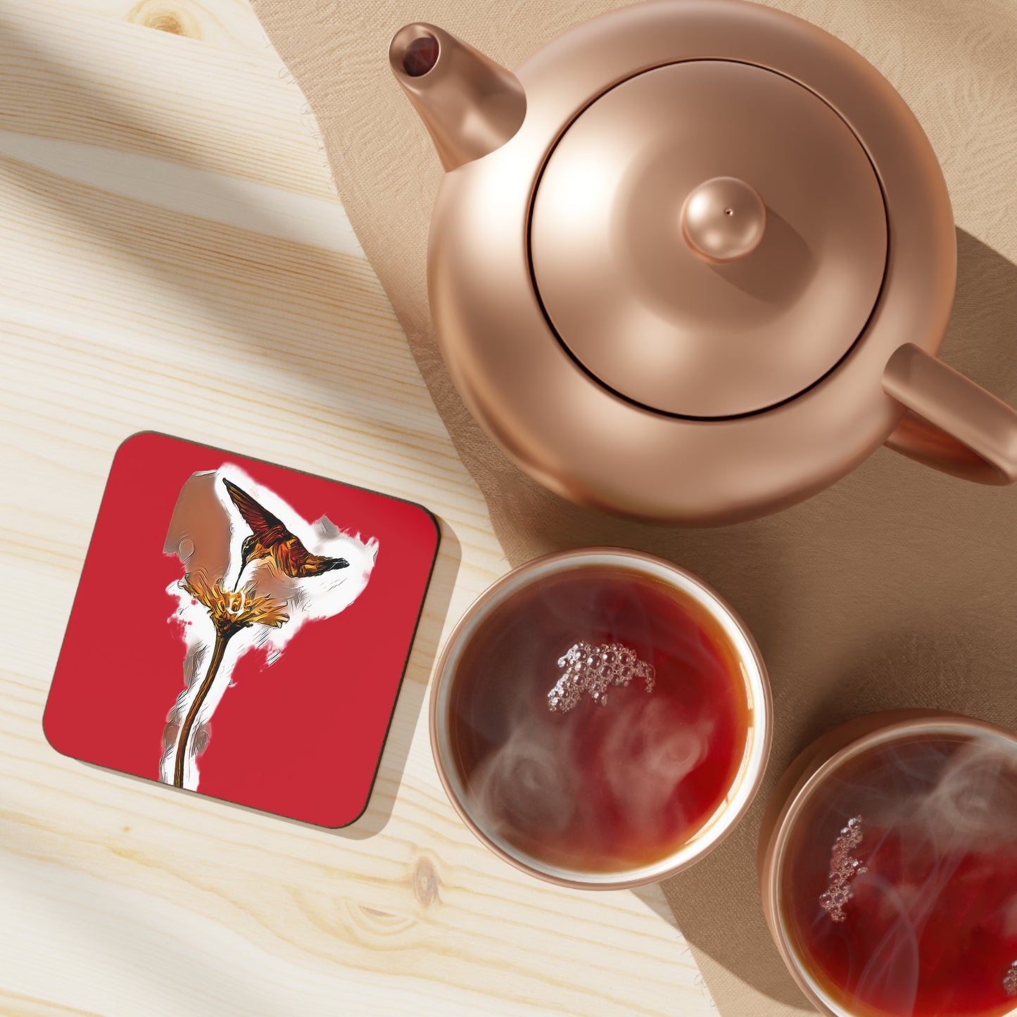 Hummingbird Flame Red Hardboard Back Coaster