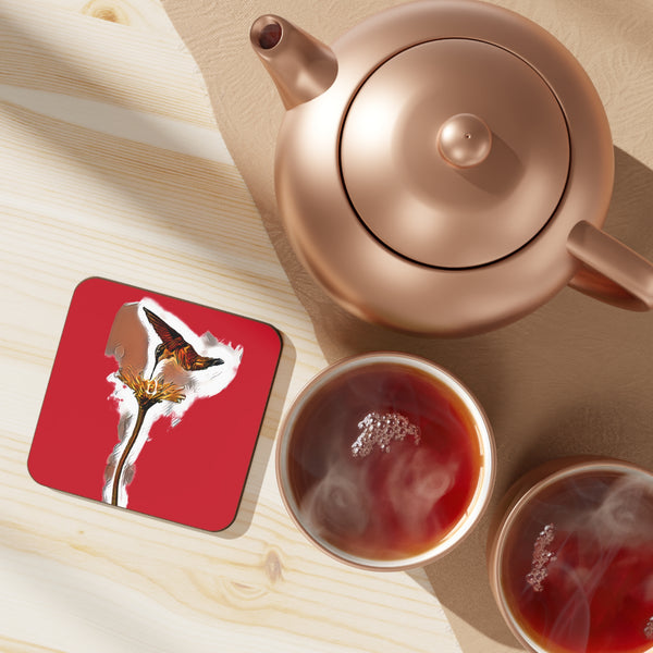 Hummingbird Flame Red Hardboard Back Coaster