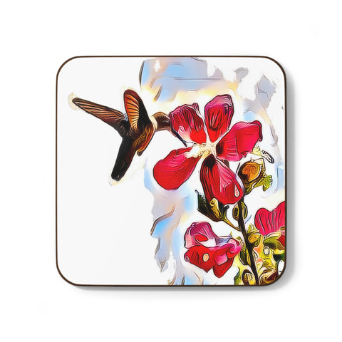 Hummingbird Red Rosa Hardboard Back Coaster