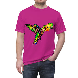 Unisex Cut & Sew Hummingbird Emerald Neat Pink Tee (AOP 1)