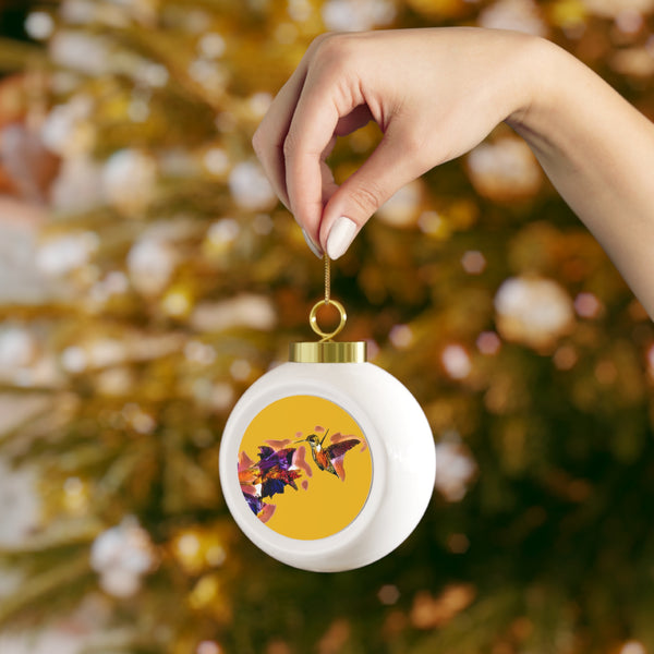 Hummingbird Violet Yellow Ball Ornament