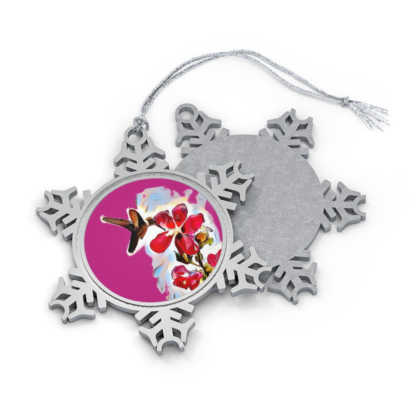 Hummingbird Red Rosa Pewter Neat Pink Snowflake Ornament