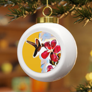 Hummingbird Red Rosa Yellow Ball Ornament