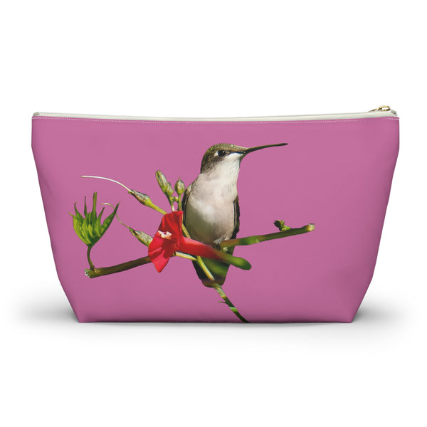 Hummingbird Red Bloom Neat Pink Accessory Pouch w T-bottom '