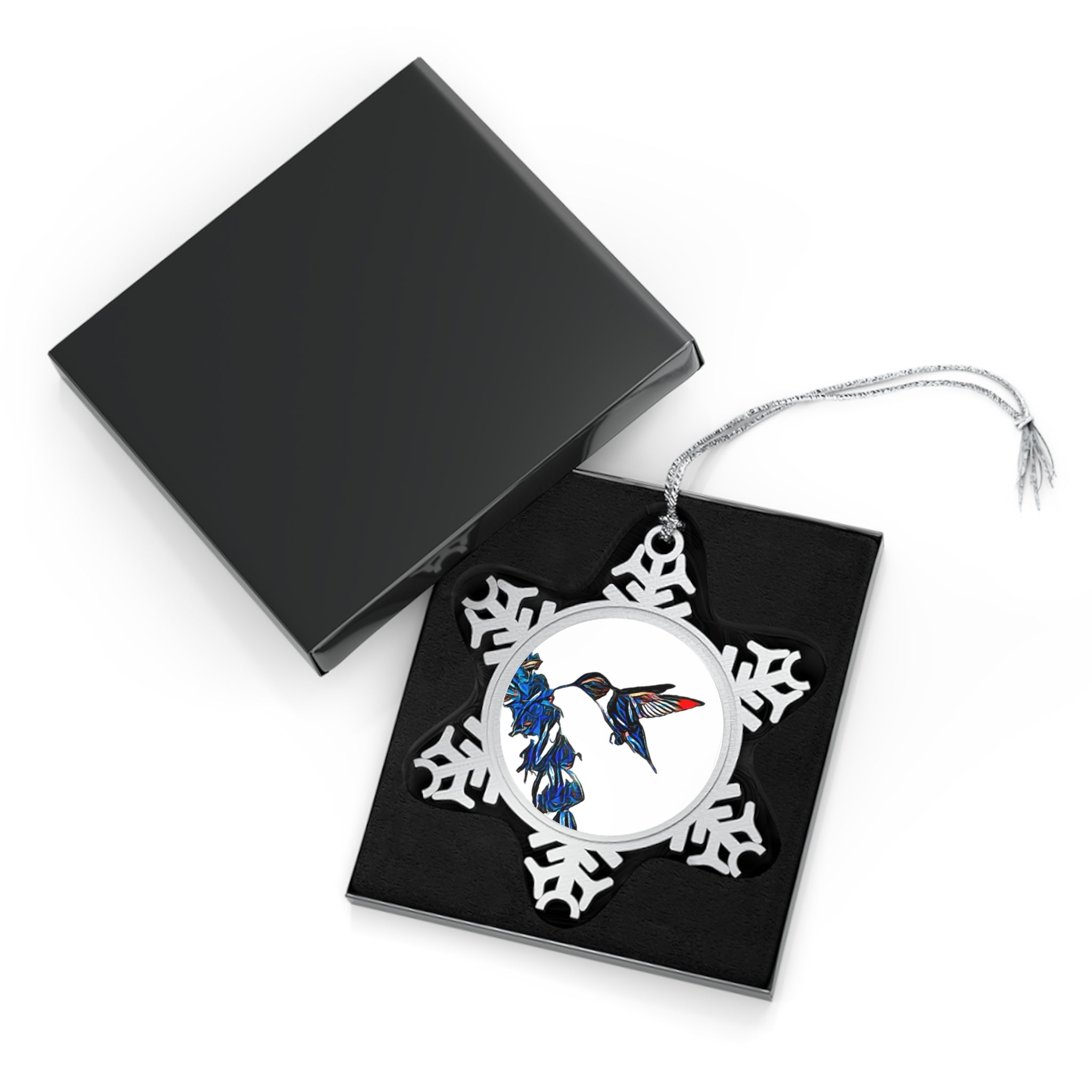 Hummingbird Blue Stick Pewter Snowflake Ornament