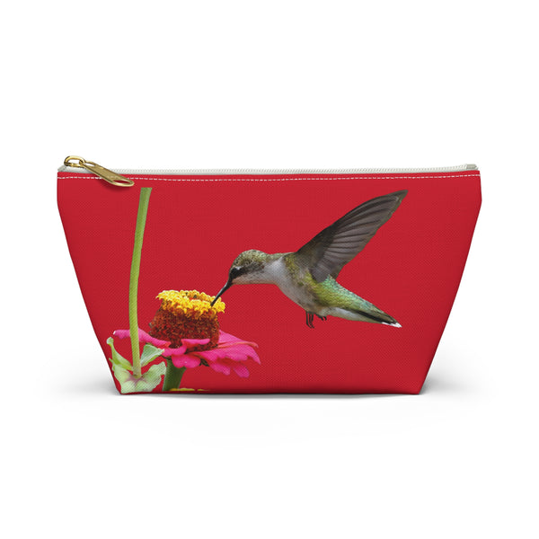 Hummingbird Zinnia Sip Red Accessory Pouch w T-bottom
