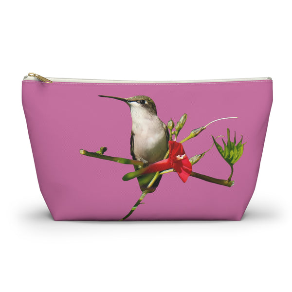 Hummingbird Red Bloom Neat Pink Accessory Pouch w T-bottom '