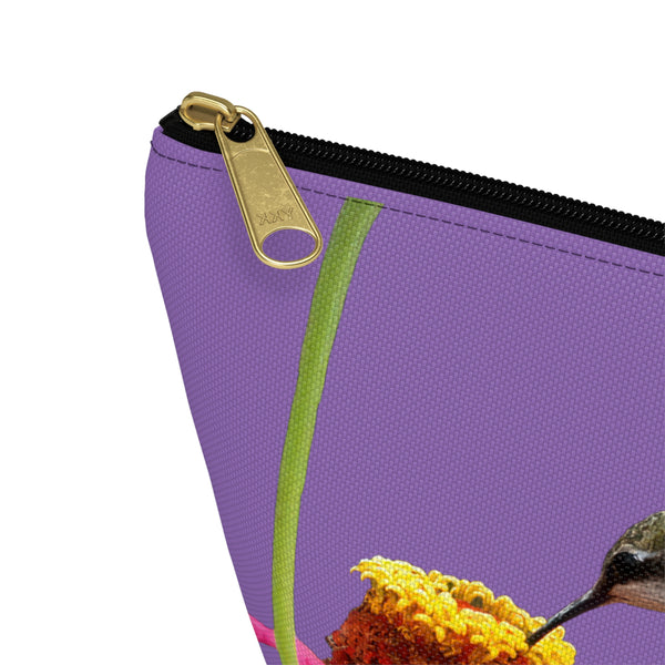 Hummingbird Zinnia Sip Day Purple Accessory Pouch w T-bottom