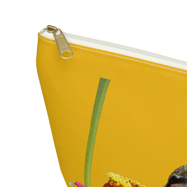 Hummingbird Zinnia Sip Yellow Accessory Pouch w T-bottom