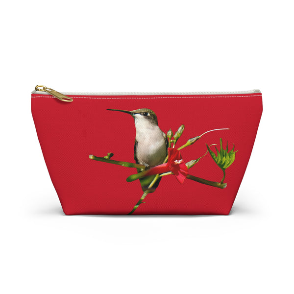 Hummingbird Red Bloom Red Accessory Pouch w T-bottom