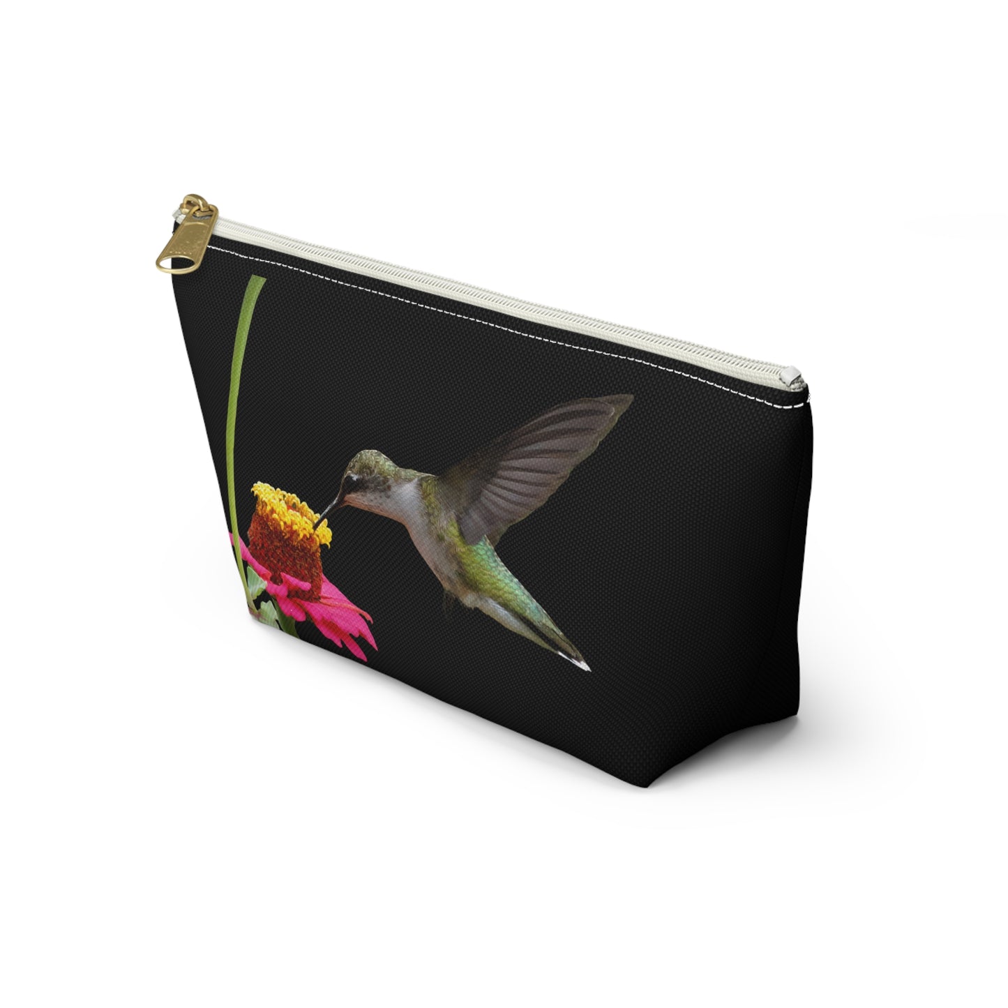 Hummingbird Zinnia Sip Black Accessory Pouch w T-bottom