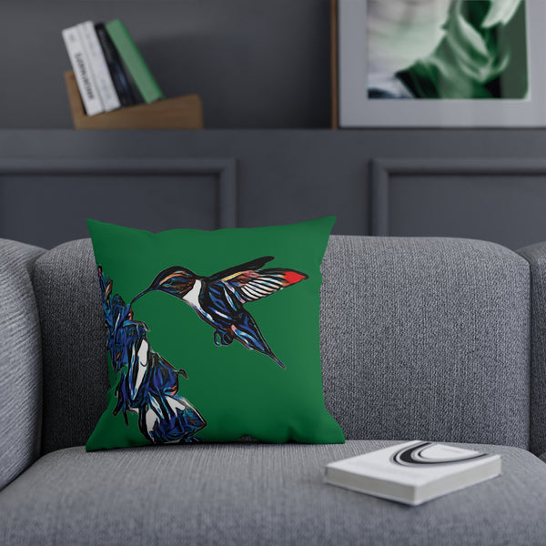 Hummingbird Blue Stick Green Cushion