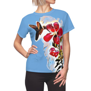 Women's Cut & Sew Hummingbird Red Rosa Light Blue Tee (AOP 1)