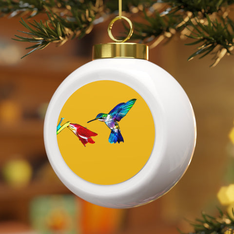 Hummingbird Sweet Yellow Ball Ornament