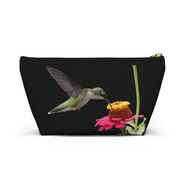 Hummingbird Zinnia Sip Black Accessory Pouch w T-bottom