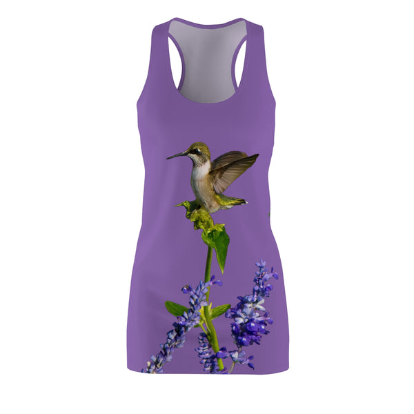 Hummingbird Lookout Day Purple Women's Cut & Sew Racerback Dress (AOP)