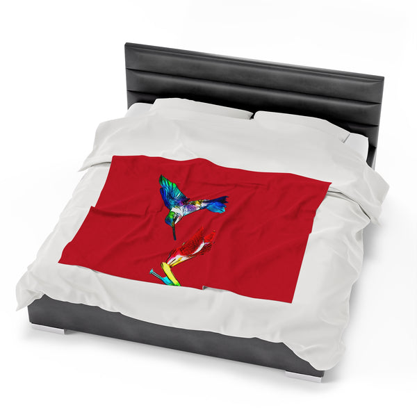 Hummingbird Sweet Red Velveteen Plush Blanket