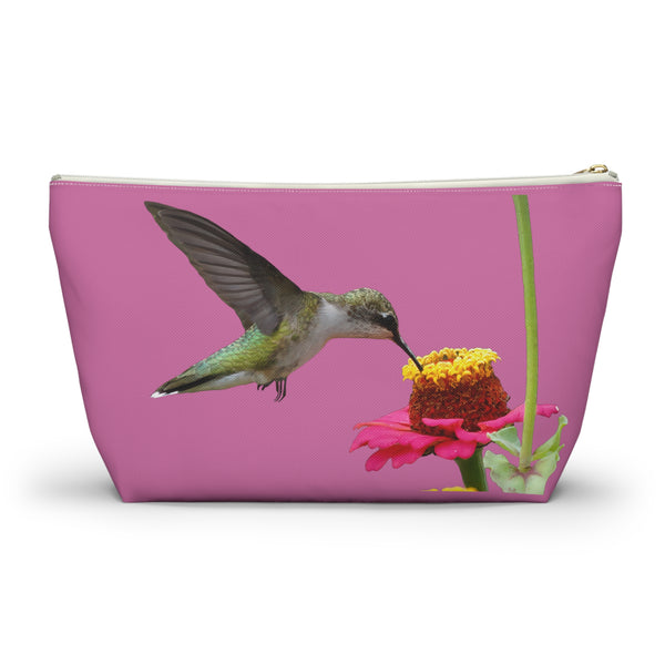 Hummingbird Zinnia Sip Neat Pink Accessory Pouch w T-bottom