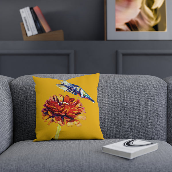 Hummingbird Wings Up Yellow Cushion