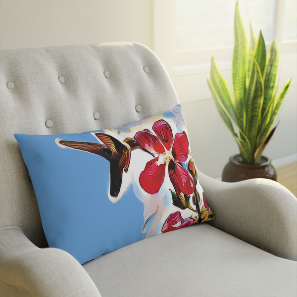 Hummingbird Red Rosa Light Blue Cushion