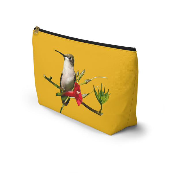 Hummingbird Red Bloom Yellow Accessory Pouch w T-bottom