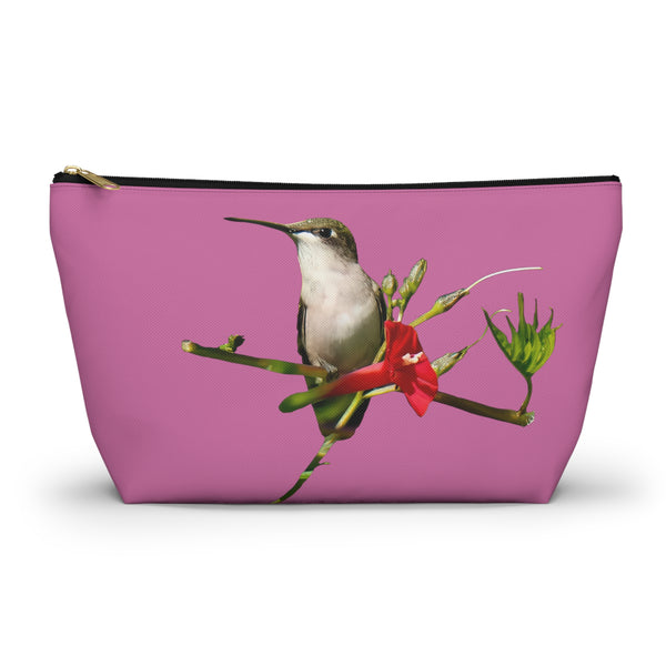 Hummingbird Red Bloom Neat Pink Accessory Pouch w T-bottom '