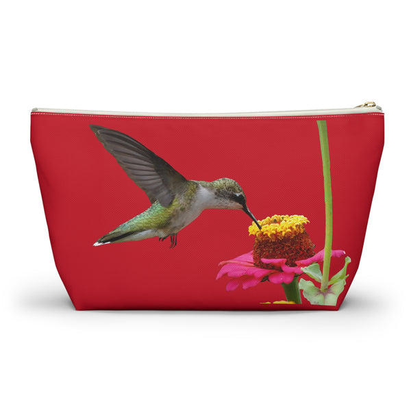 Hummingbird Zinnia Sip Red Accessory Pouch w T-bottom