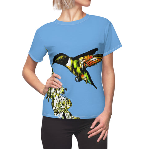 Women's Cut & Sew Hummingbird Stick Light Blue Tee (AOP 1)