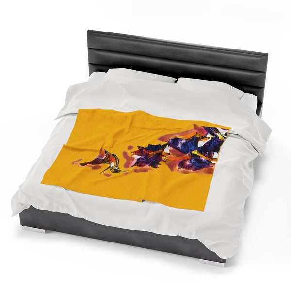 Hummingbird Violet Yellow Plush Blanket