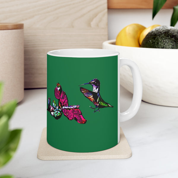 Hummingbird Bounce Green Ceramic Mug 11oz