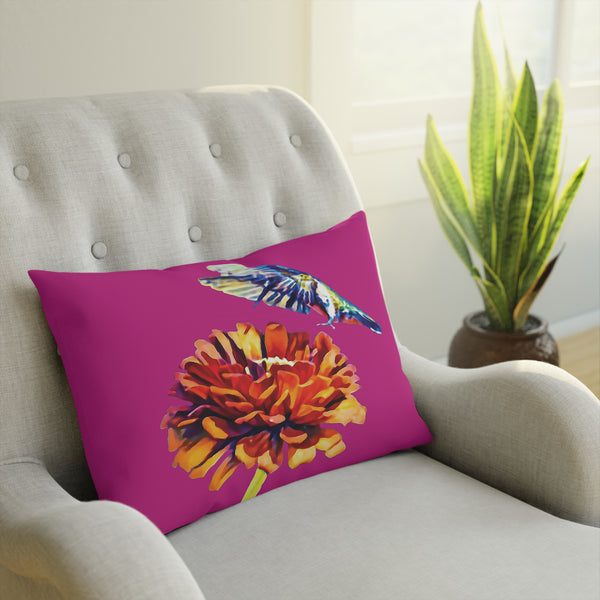 Hummingbird Wings Up Neat Pink Cushion