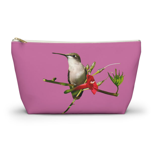 Hummingbird Red Bloom Neat Pink Accessory Pouch w T-bottom