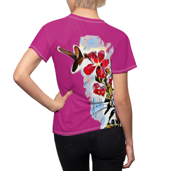 Women's Cut & Sew Hummingbird Red Rosa Neat Pink Tee (AOP 1)