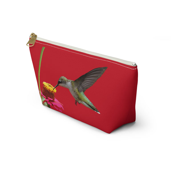 Hummingbird Zinnia Sip Red Accessory Pouch w T-bottom