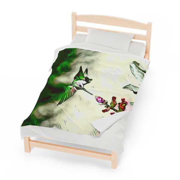 Hummingbird Emerald Flyer Velveteen Plush Blanket