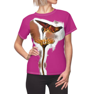 Women's Cut & Sew Hummingbird Flame Neat Pink Tee (AOP 2)